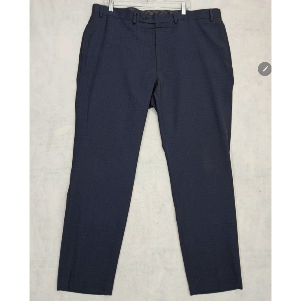 Lauren Ralph Lauren Dress Pants Mens 42 X32 Stretch Tapered Leg Plaid Navy Blue